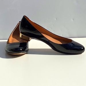 Jcrew black patent  ballet flats with gold heel